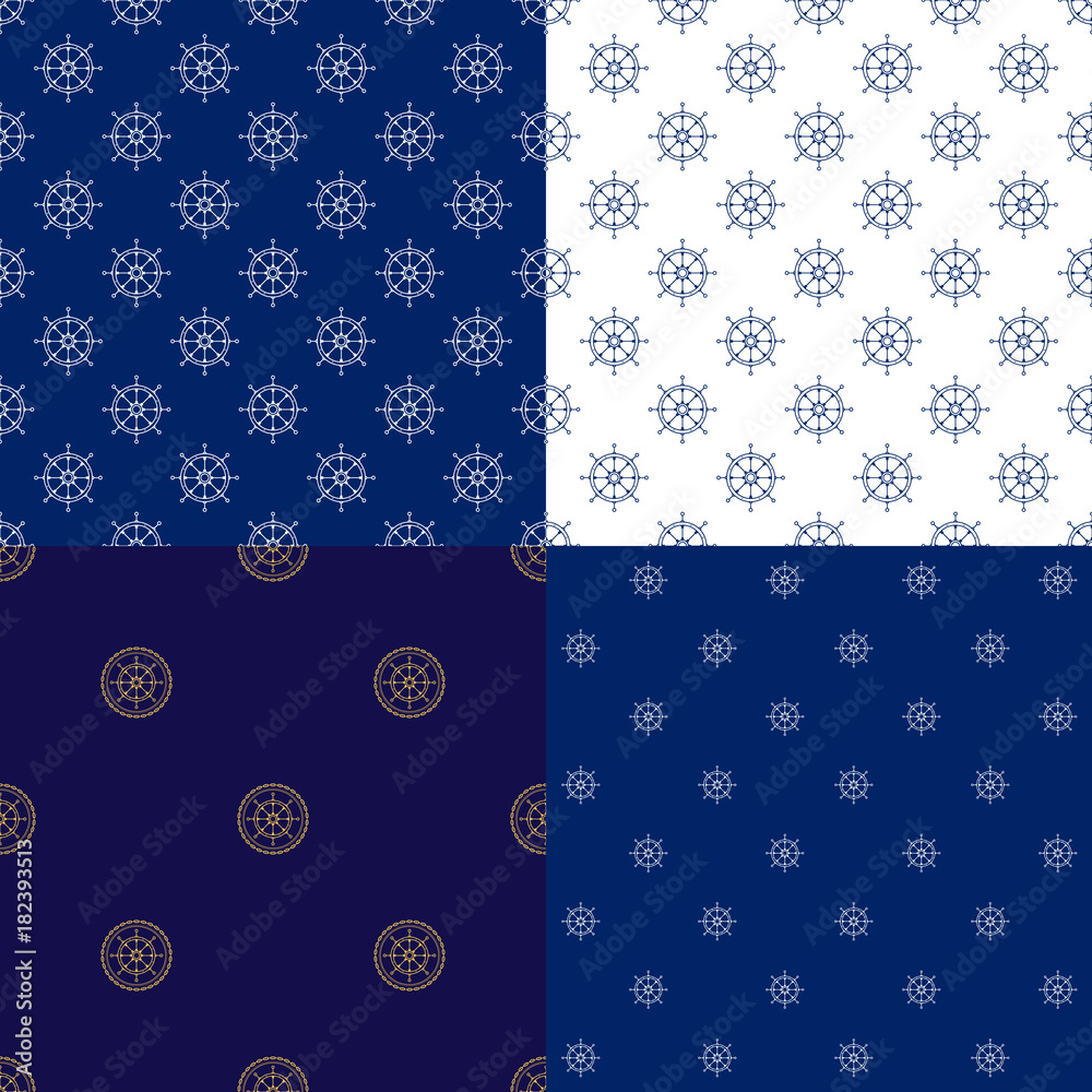 Set of Maritime Backgrounds , Seamless Marine Pattern with Ship's Wheel , Travel and Tourism Concept , Thin Linear Design, Vector Illustration Set of Maritime Backgrounds , Seamless Marine Pattern with Ship's Wheel , Travel and Tourism Concept , Thin Linear Design, Vector Illustration