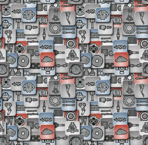 Seamless pattern consisting of auto parts icons