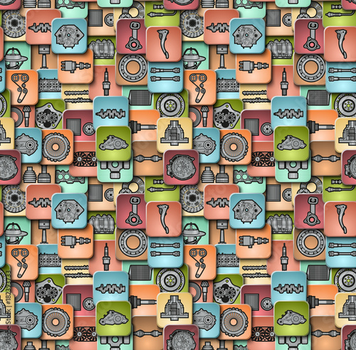 Seamless pattern consisting of auto parts icons