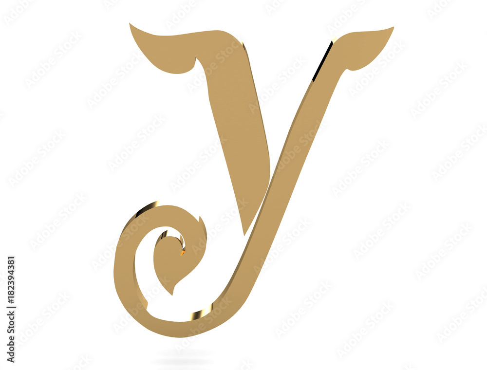 3d rendering of the letter Y in gold metal on a white background. 3d rendering of the letter Y in gold metal on a white background.