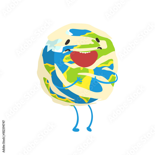 Happy smiling cartoon Earth planet character  funny globe emoji vector Illustration