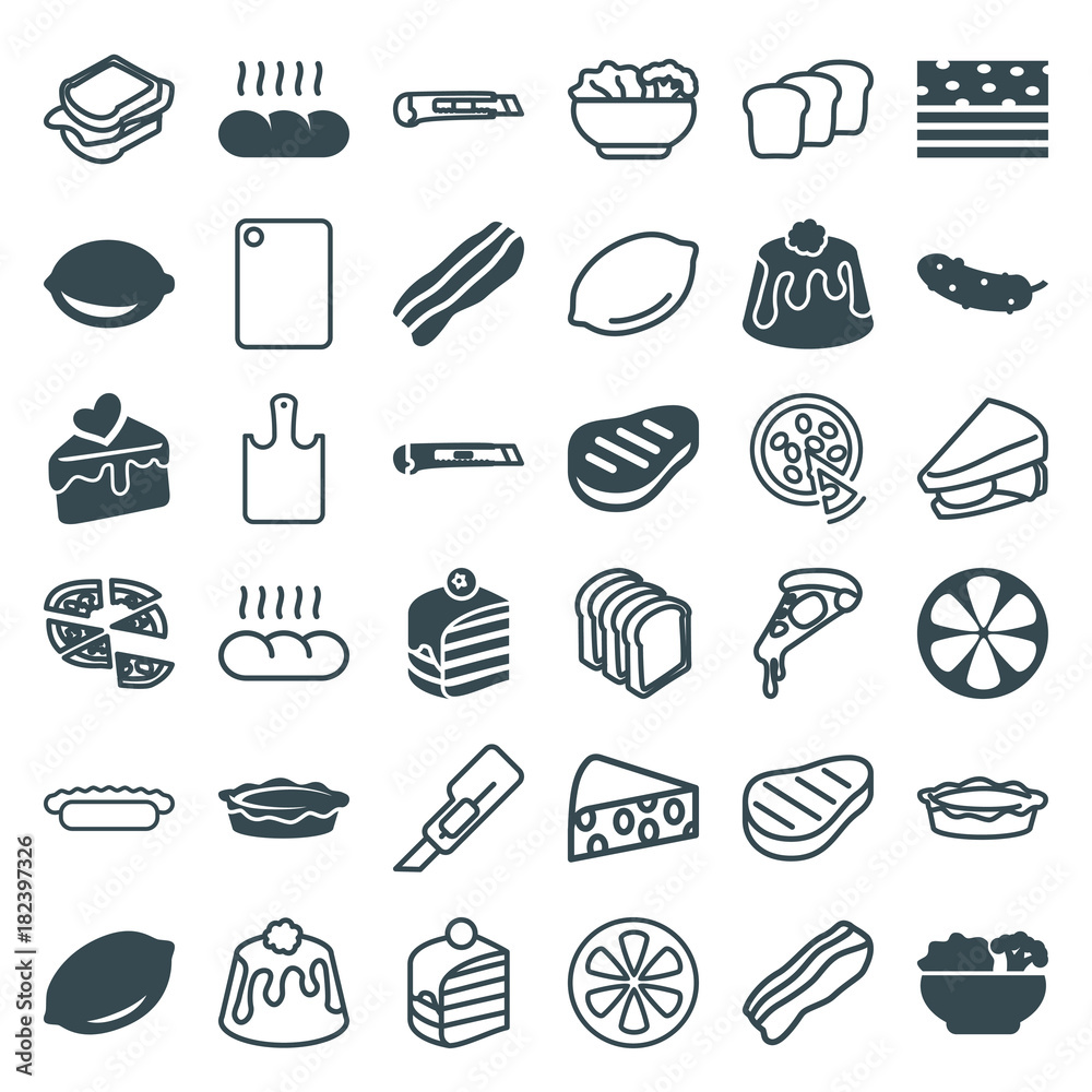 Set of 36 slice filled and outline icons