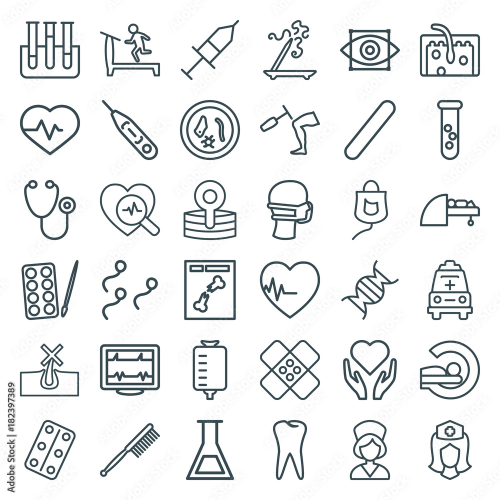 Set of 36 medicine outline icons Set of 36 medicine outline icons