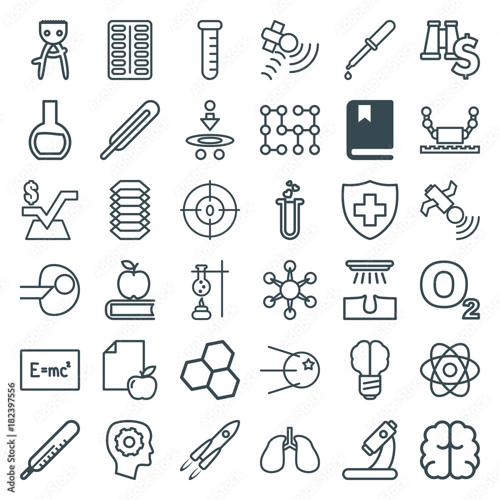 Set of 36 science outline icons Set of 36 science outline icons