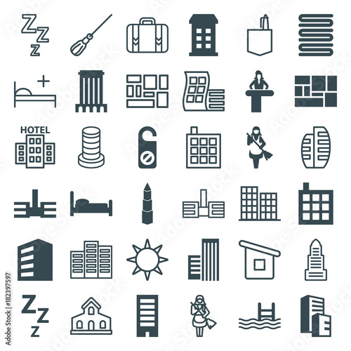 Set of 36 hotel filled and outline icons