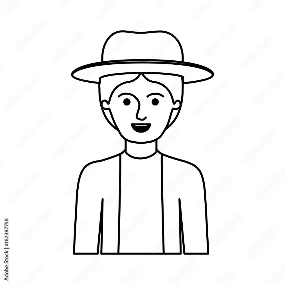 man half body with hat and jacket with short hair in monochrome silhouette vector illustration man half body with hat and jacket with short hair in monochrome silhouette vector illustration