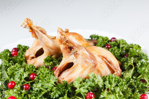 Carcasses of quail roasted ...