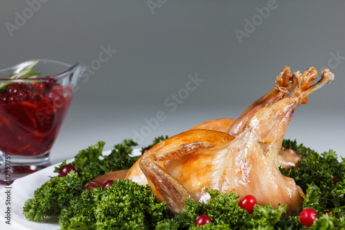 Carcasses of quail roasted ...