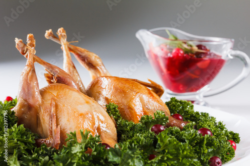 Carcasses of quail roasted ...