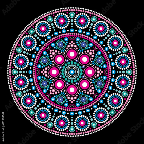 Mandala vector dot painting style, Aboriginal folk art, Australian traditional ethnic design