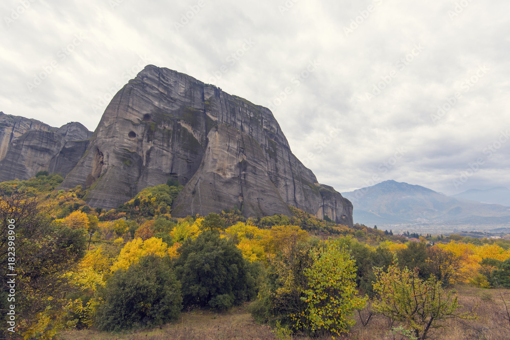 Autumn landscape with mountains and cliffs