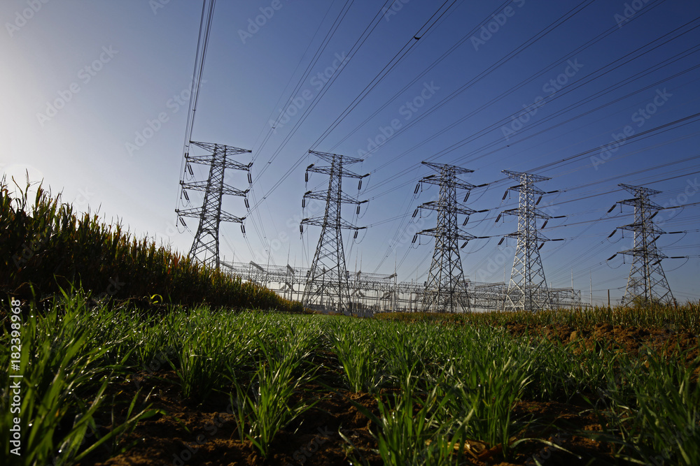 Obraz premium High voltage electric tower line
