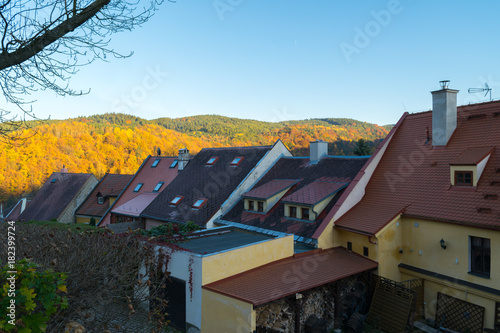 Admiring the sunset colors at  the 12th Century Gothic Castle surrounded by the Ohre River, Loket Castle, Bohemia, Sokolov, Karlovarsky Region, Czech Republic photo