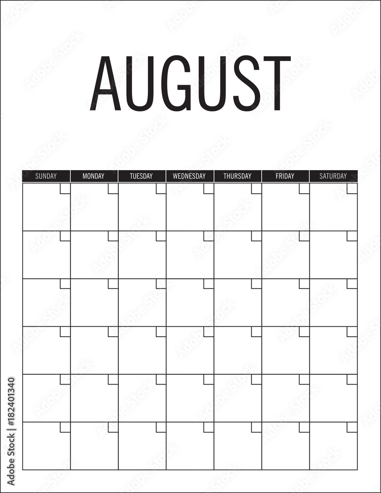 August - calendar page layout, no dates, can be used every year. Stock Vector | Adobe Stock