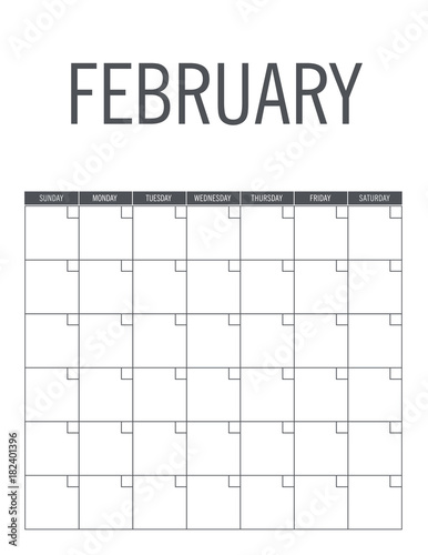 February - calendar page layout, no dates, can be used every year.