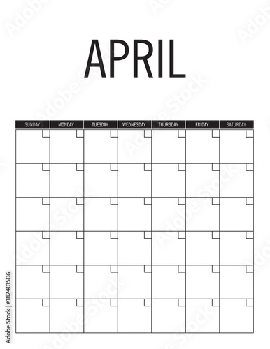 April - calendar page layout, no dates, can be used every year.