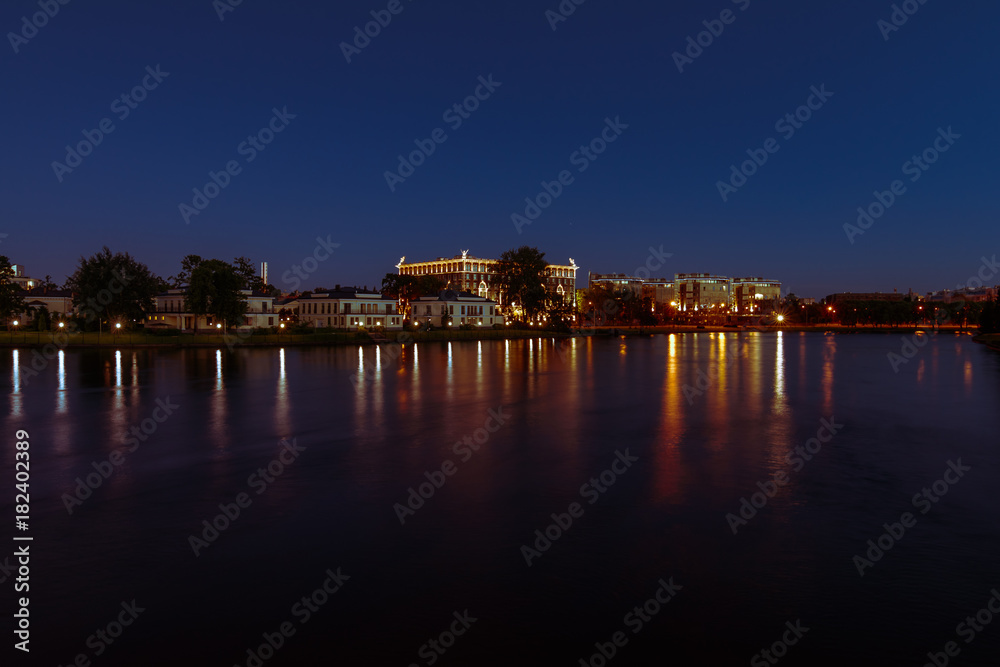 View at night on the embankment of Martynov, St. Petersburg/ Quay Martynova at night in St. Petersburg, Russia