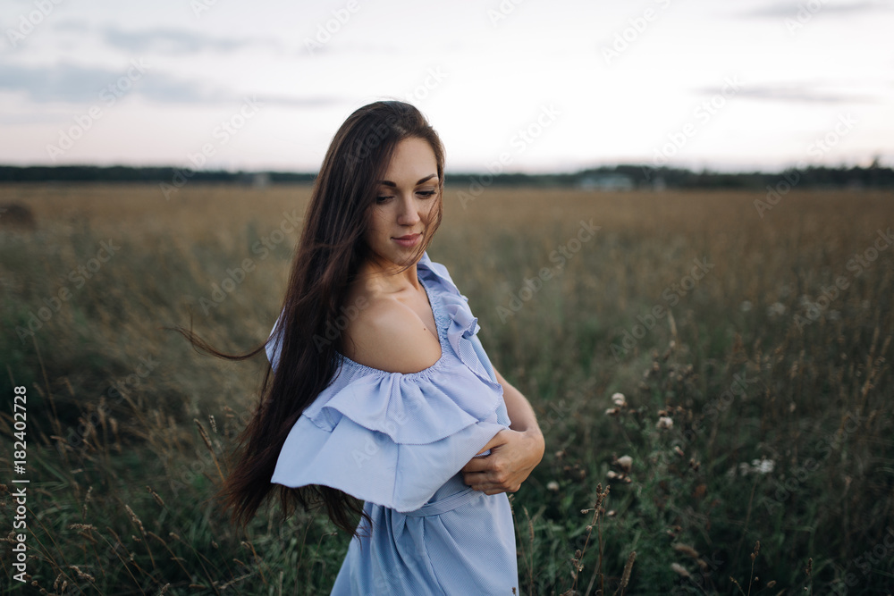 young healthy sensual woman on the sunrise field young healthy sensual woman on the sunrise field