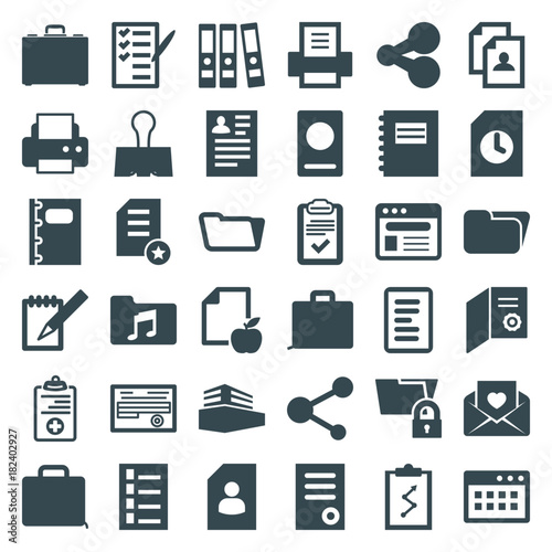 Set of 36 document filled icons