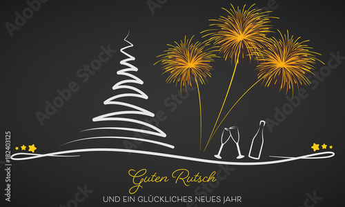 Silvester - Grußkarte "Guten Rutsch" (Schwarz/ Gelb)