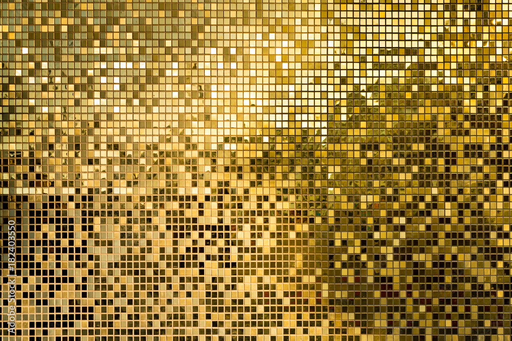Gold square mosaic tiles for texture background - obrazy, fototapety, plakaty 