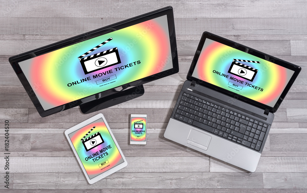Fototapeta premium Online movie tickets buying concept on different devices