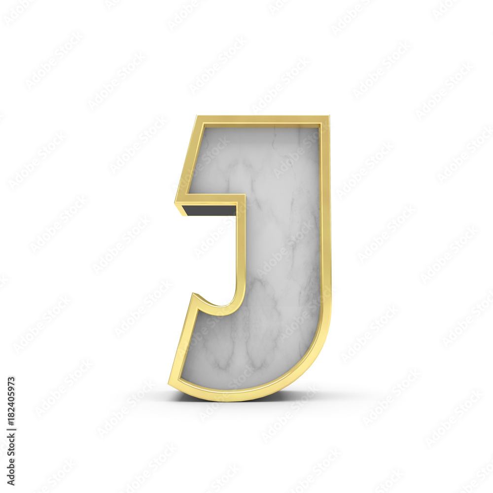 Letter J. Marble and gold lettering font. 3D Rendering Letter J. Marble and gold lettering font. 3D Rendering