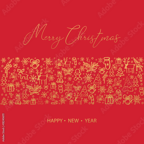 Merry Christmas and Happy New Year. Hand Drawn. Vector illustration.