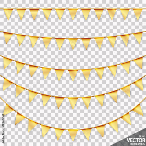 golden party garlands with vector transparency