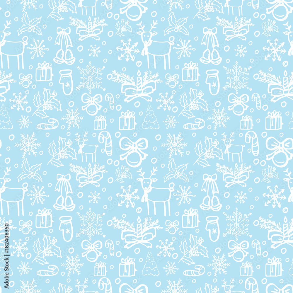 Hand Drawn Seamless Pattern with Christmas Elements.