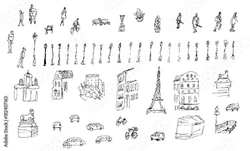 Big set of sketched street elements
