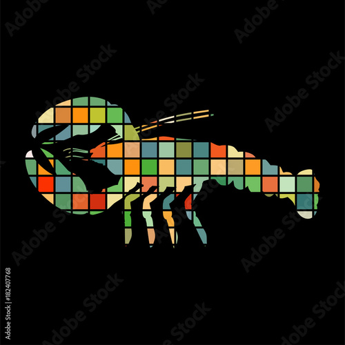 Crayfish mosaic color silhouette aquatic animal
