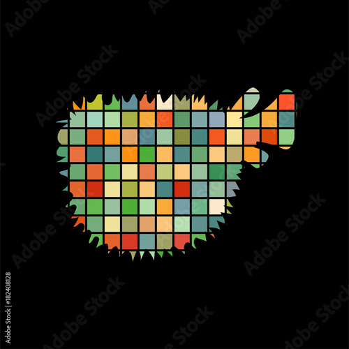 Seaurchin fish mosaic color silhouette aquatic animal background black