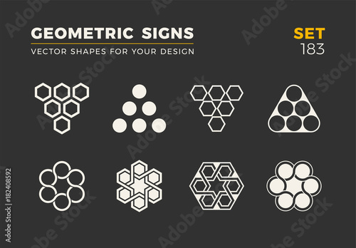 Set of eight minimalistic trendy shapes. Stylish vector logo emblems for Your design. Simple universal geometric signs collection.