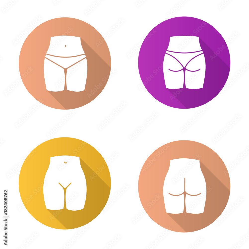 Female body parts flat design long shadow glyph icons set Female body parts flat design long shadow glyph icons set