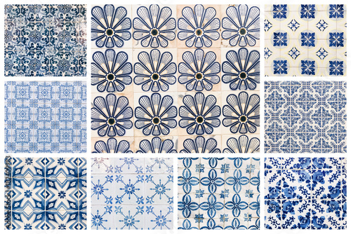 Beautiful collage of different traditional portuguese tiles called azulejos