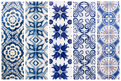 Photo Beautiful collage of different traditional portuguese tiles called azulejos