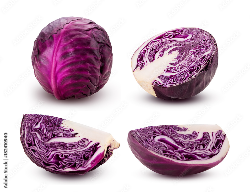 Set red cabbage cut in half and quarters Set red cabbage cut in half and quarters