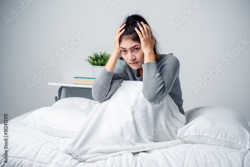 Sick Woman On Bed Concept