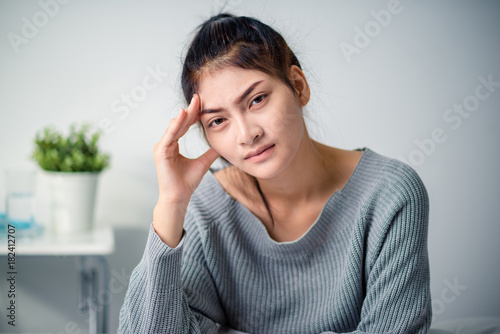 Sick Woman On Bed Concept