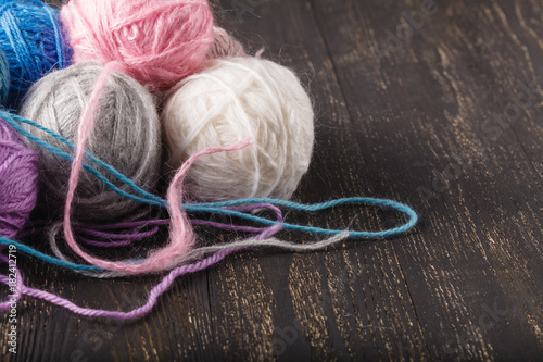 plurality of balls of different colors for knitting