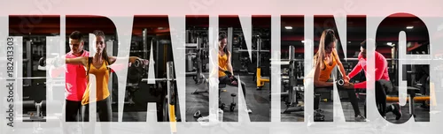 Obraz Fitness trening kolaż, litery na kolażu.