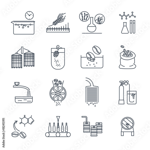 set of thin line icons drinks and beverages industry