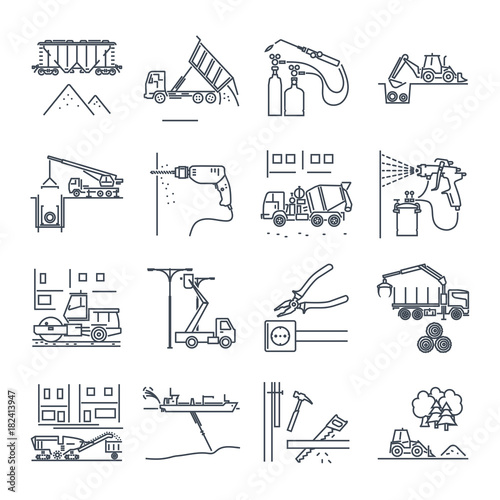 set of thin line icons construction and renovation, equipment