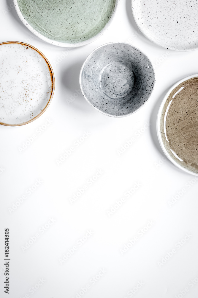 ceramic tableware top view on white background mock up ceramic tableware top view on white background mock up