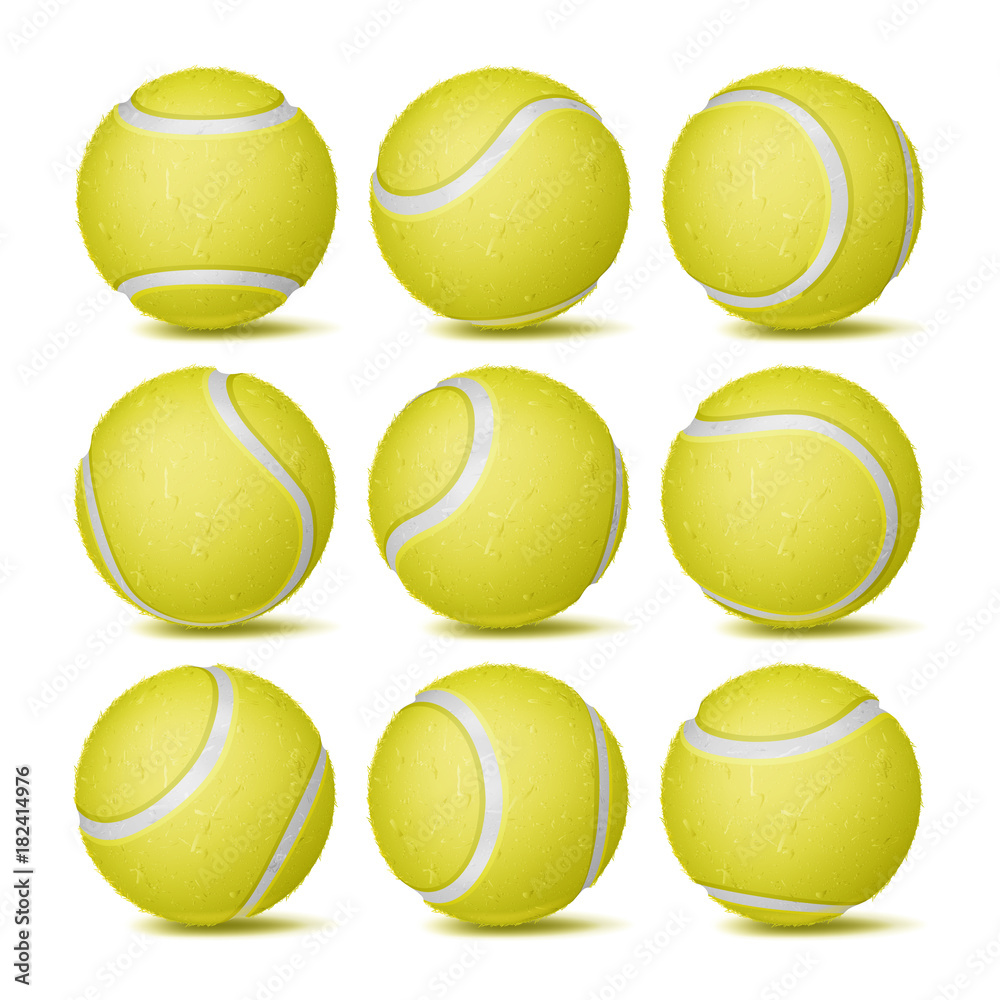Vecteur Stock Realistic Tennis Ball Set Vector. Classic Round Yellow Ball.  Different Views. Sport Game Symbol. Isolated Illustration | Adobe Stock
