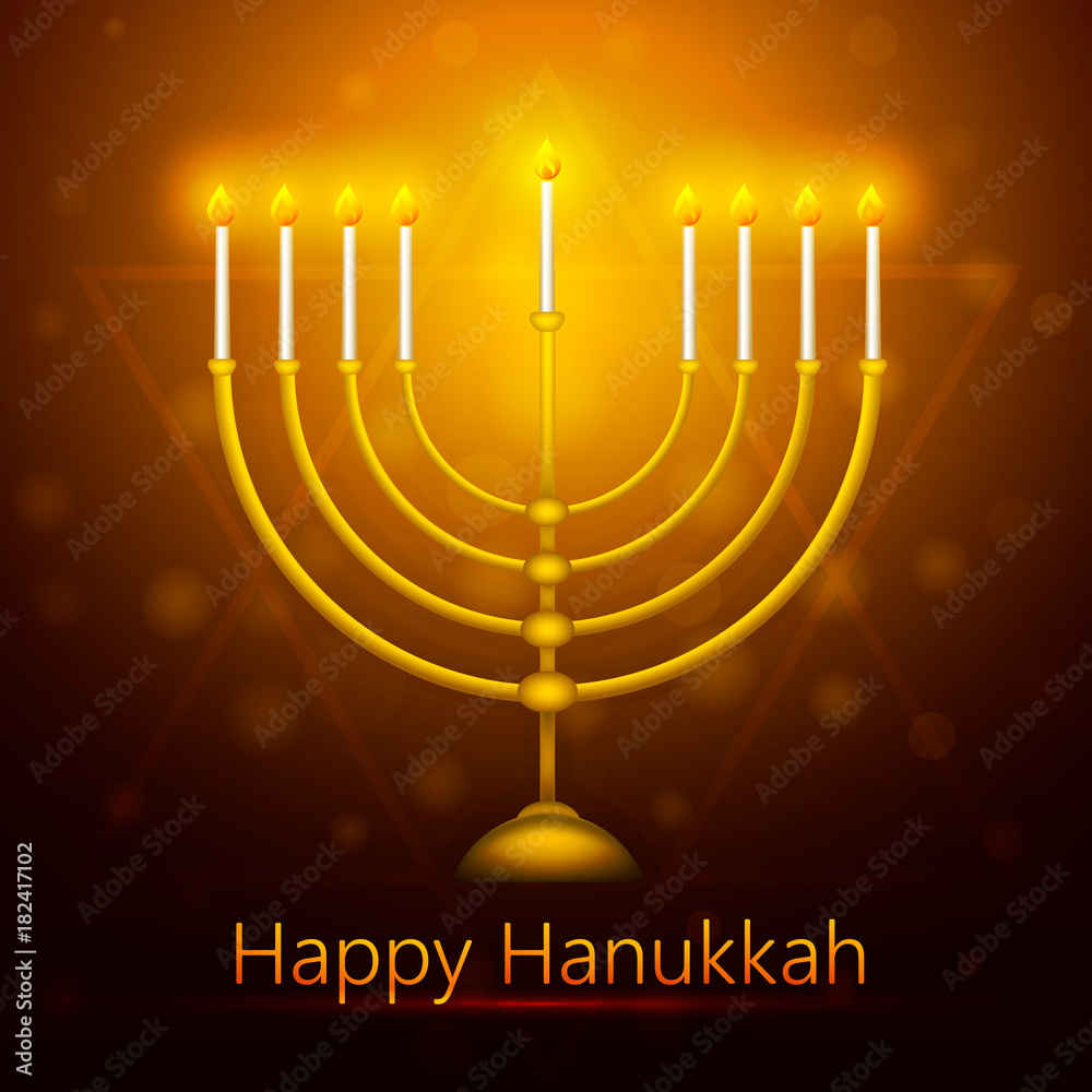 Vector Hanukkah background with menorah. Happy Hanukkah greeting card.
