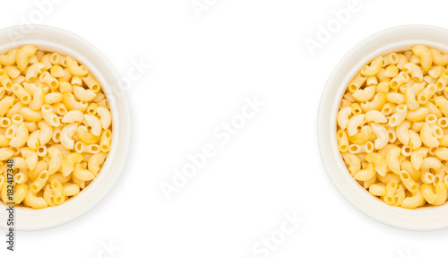 macaroni pasta in white bowls on white background