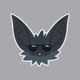 Bat in sunglasses sticker. Emoji. Vector illustration of cute Halloween bat vampire shows cool emotion.