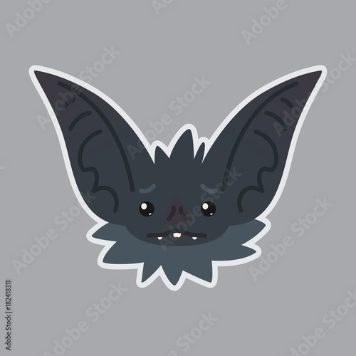 Bat sticker. Emoji. Vector illustration of cute Halloween bat vampire shows sad emotion.